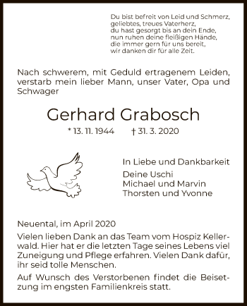 Traueranzeige von Gerhard Grabosch von HNA