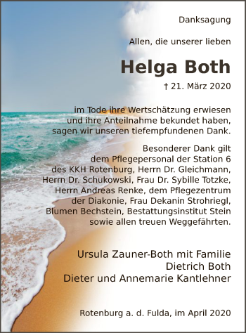 Traueranzeige von Helga Both von HNA