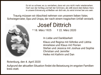 Traueranzeige von Josef Dittrich von HNA