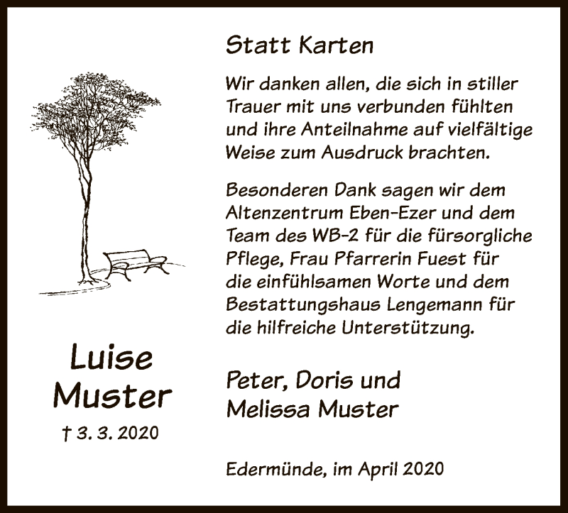 Traueranzeigen von Luise Muster | Trauer.HNA.de