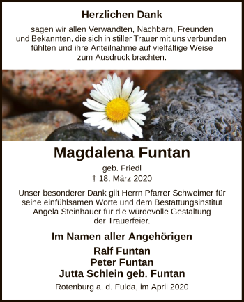 Traueranzeige von Magdalena Funtan von HNA