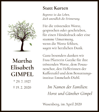 Traueranzeige von Martha Elisabeth Gimpel von HNA