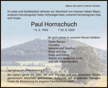 Traueranzeige von Paul Hornschuch von HNA
