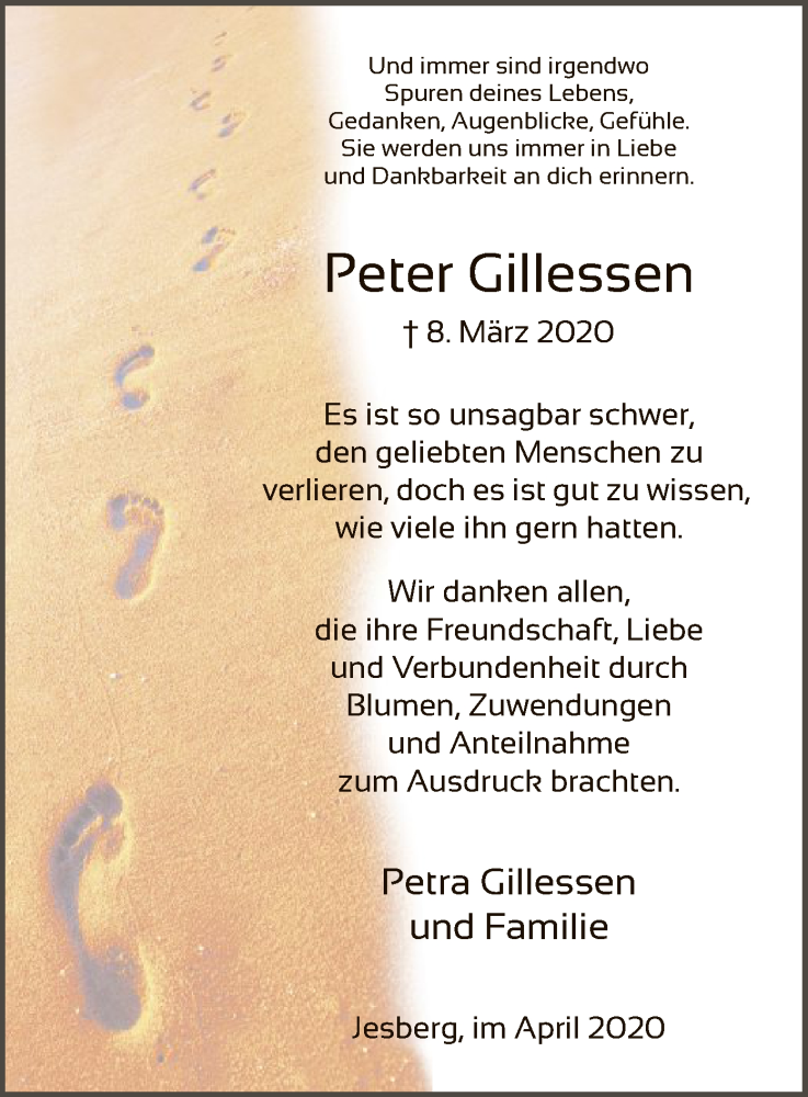  Traueranzeige für Peter Gillessen vom 04.04.2020 aus HNA