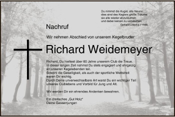 Traueranzeige von Richard Weidemeyer von HNA