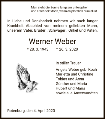 Traueranzeige von Werner Weber von HNA