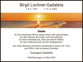 Traueranzeige von Birgit Lochner-Gadaleta von HNA