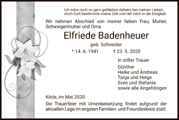 Traueranzeige von Elfriede Badenheuer von HNA