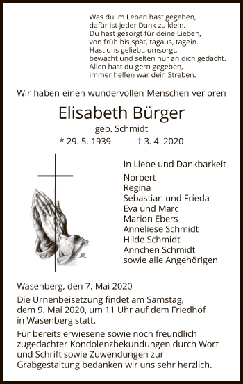 Traueranzeige von Elisabeth Bürger von HNA