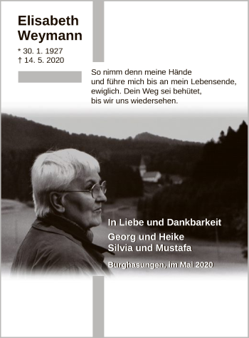 Traueranzeige von Elisabeth Weymann von HNA