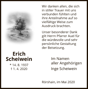 Traueranzeige von Erich Scheiwein von HNA