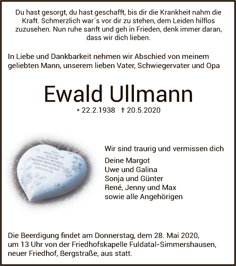  Traueranzeige für Ewald Ullmann vom 23.05.2020 aus HNA