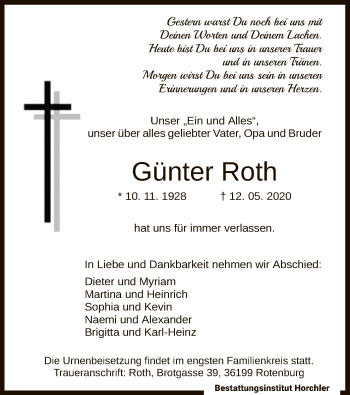 Traueranzeige von Günter Roth von HNA