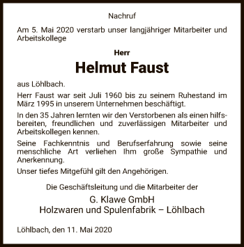Traueranzeige von Helmut Faust von HNA
