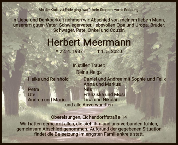 Traueranzeige von Herbert Meermann von HNA