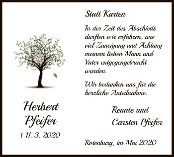 Traueranzeige von Herbert Pfeifer von HNA