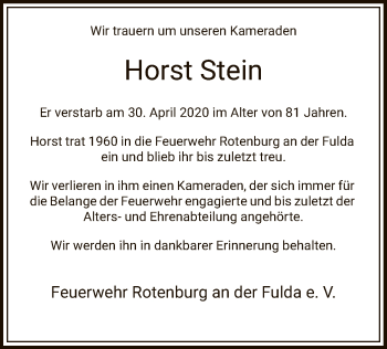 Traueranzeige von Horst Stein von HNA