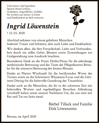 Traueranzeige von Ingrid Löwenstein von HNA