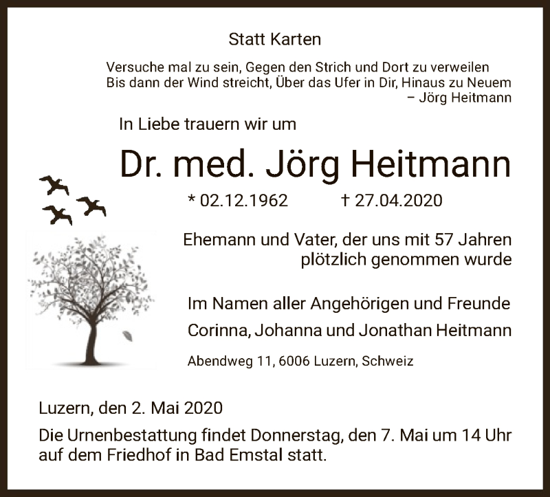  Traueranzeige für Jörg Heitmann vom 04.05.2020 aus HNA