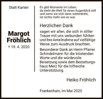 Traueranzeige von Margot Fröhlich von HNA