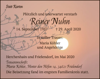 Traueranzeige von Reiner Nuhn von HNA