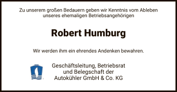 Traueranzeige von Robert Humburg von HNA