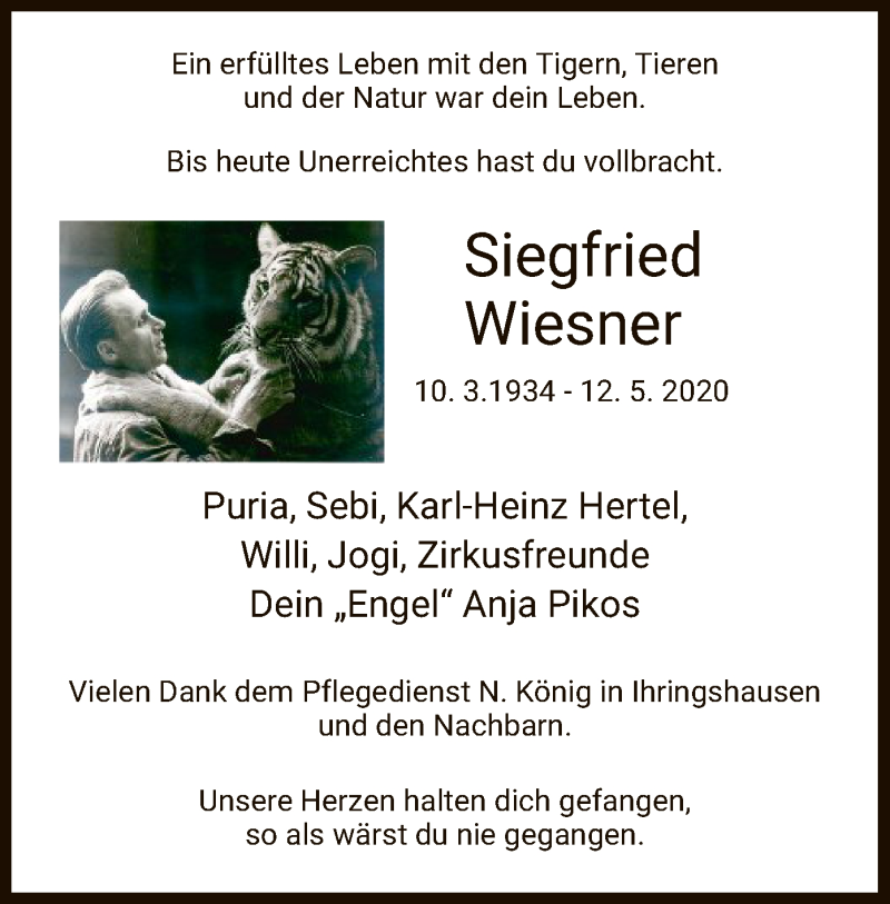  Traueranzeige für Siegfried Wiesner vom 23.05.2020 aus HNA