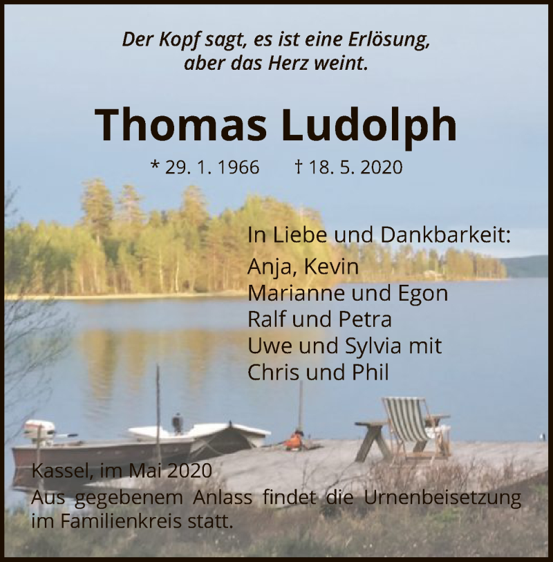  Traueranzeige für Thomas Ludolph vom 23.05.2020 aus HNA