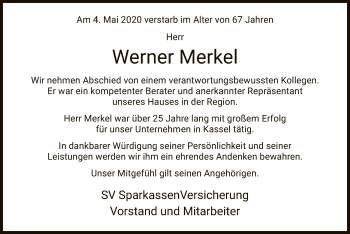 Traueranzeige von Werner Merkel von HNA