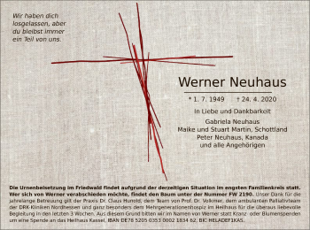 Traueranzeige von Werner Neuhaus von HNA