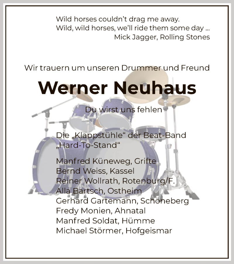  Traueranzeige für Werner Neuhaus vom 01.05.2020 aus HNA
