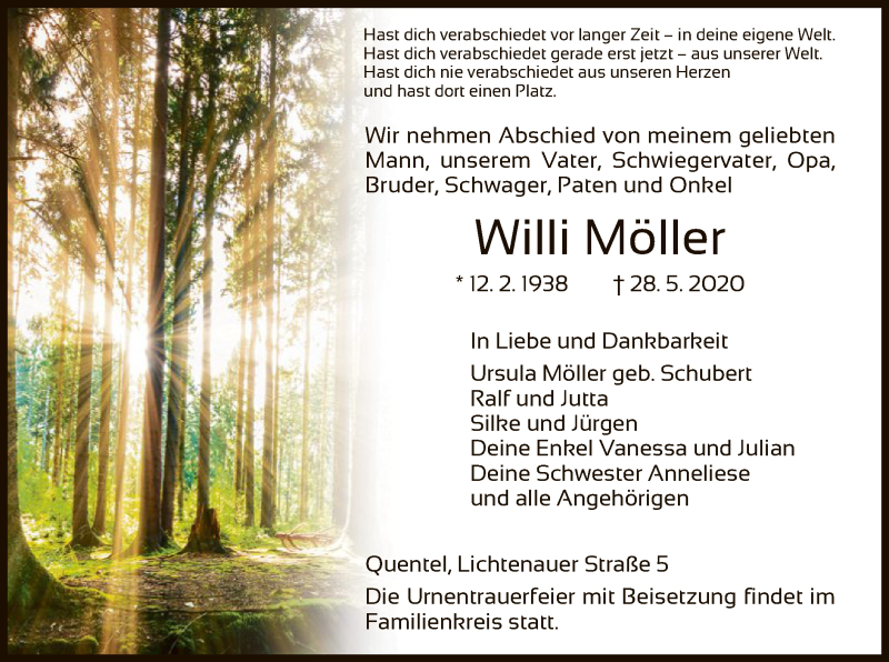  Traueranzeige für Willi Möller vom 30.05.2020 aus HNA