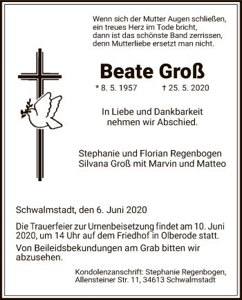 Traueranzeige von Beate Groß von HNA