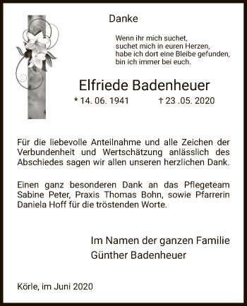 Traueranzeige von Elfriede Badenheuer von HNA