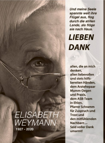 Traueranzeige von Elisabeth Weymann von HNA