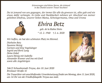 Traueranzeige von Elvira Betz von HNA