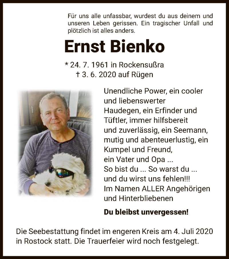  Traueranzeige für Ernst Bienko vom 30.06.2020 aus HNA