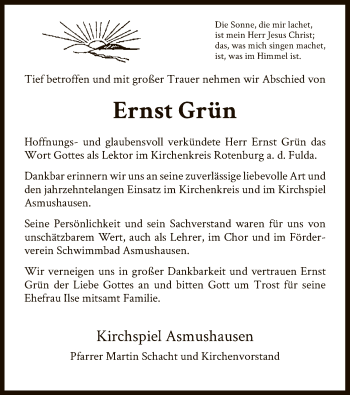 Traueranzeige von Ernst Grün von HNA