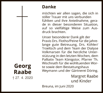 Traueranzeige von Georg Raabe von HNA