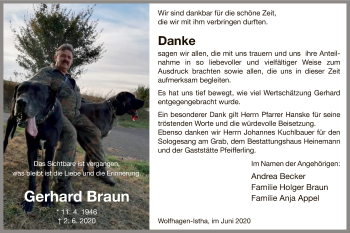 Traueranzeige von Gerhard Braun von HNA