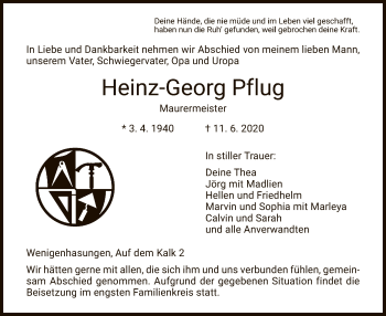 Traueranzeige von Heinz-Georg Pflug von HNA