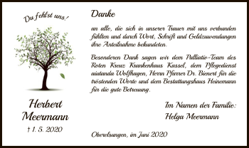 Traueranzeige von Herbert Meermann von HNA