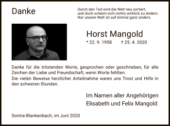Traueranzeige von Horst Mangold von HNA