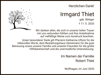 Traueranzeige von Irmgard Thiet von HNA