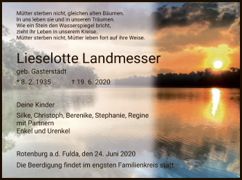 Traueranzeige von Lieselotte Landmesser von HNA