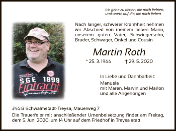 Traueranzeige von Martin Roth von HNA