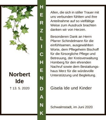 Traueranzeige von Norbert Ide von HNA