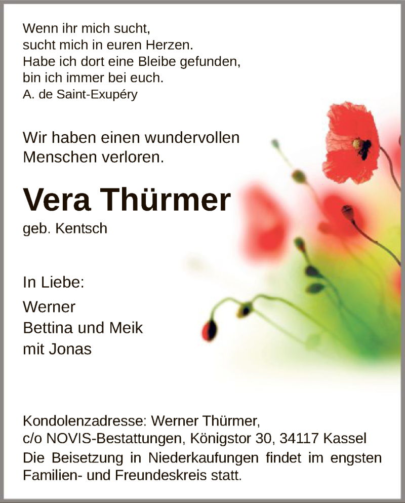  Traueranzeige für Vera Thürmer vom 20.06.2020 aus HNA