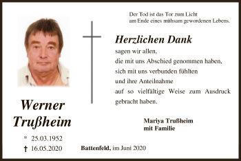 Traueranzeige von Werner Trußheim von HNA