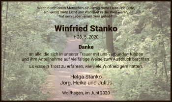 Traueranzeige von Winfried Stanko von HNA